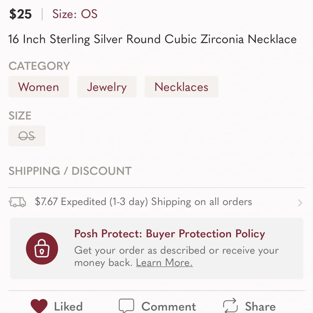 16” Sterling Silver Round Cubic Zirconia Necklace - Picture 5 of 5